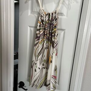 White Floral Print Sundress with Purple & Yellow Accents